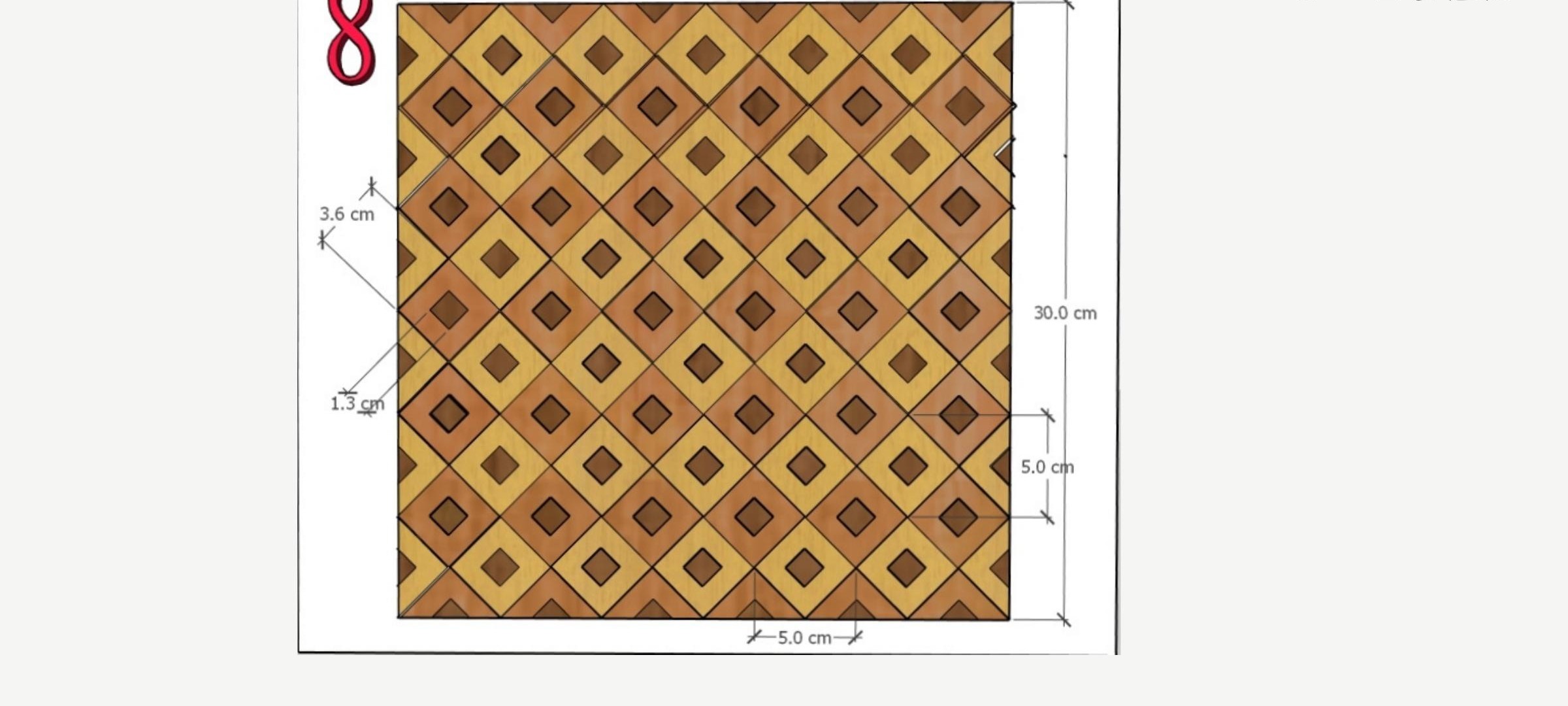 Detail #8 drawing: checkerboard panel, 30 × 30 cm, 5 × 5 cm elements at a 45 degree angle