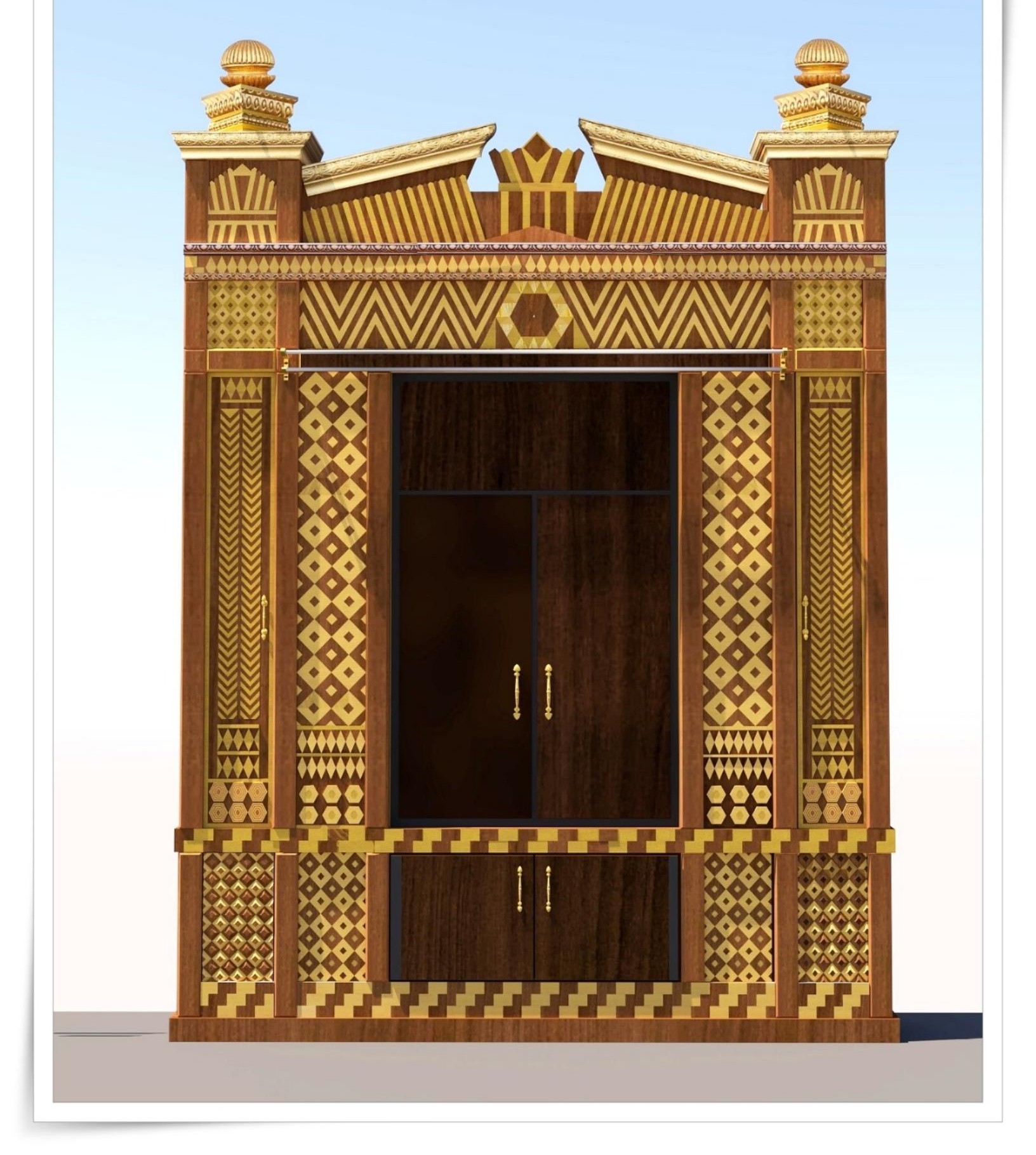 Facade render of the Aron Kodesh replica, 305 × 431.8 cm, AMUD Legacy Synagogue Interiors, 2024